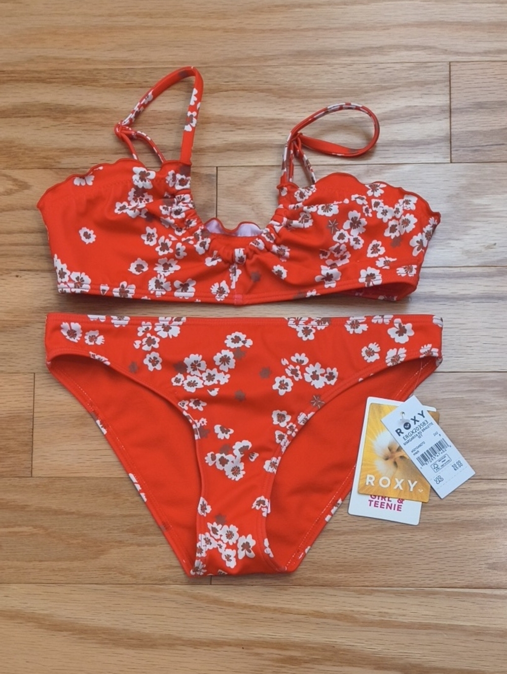 Roxy Girl Swimsuit Floral Two-Piece Bikini Set Size 8 NWT